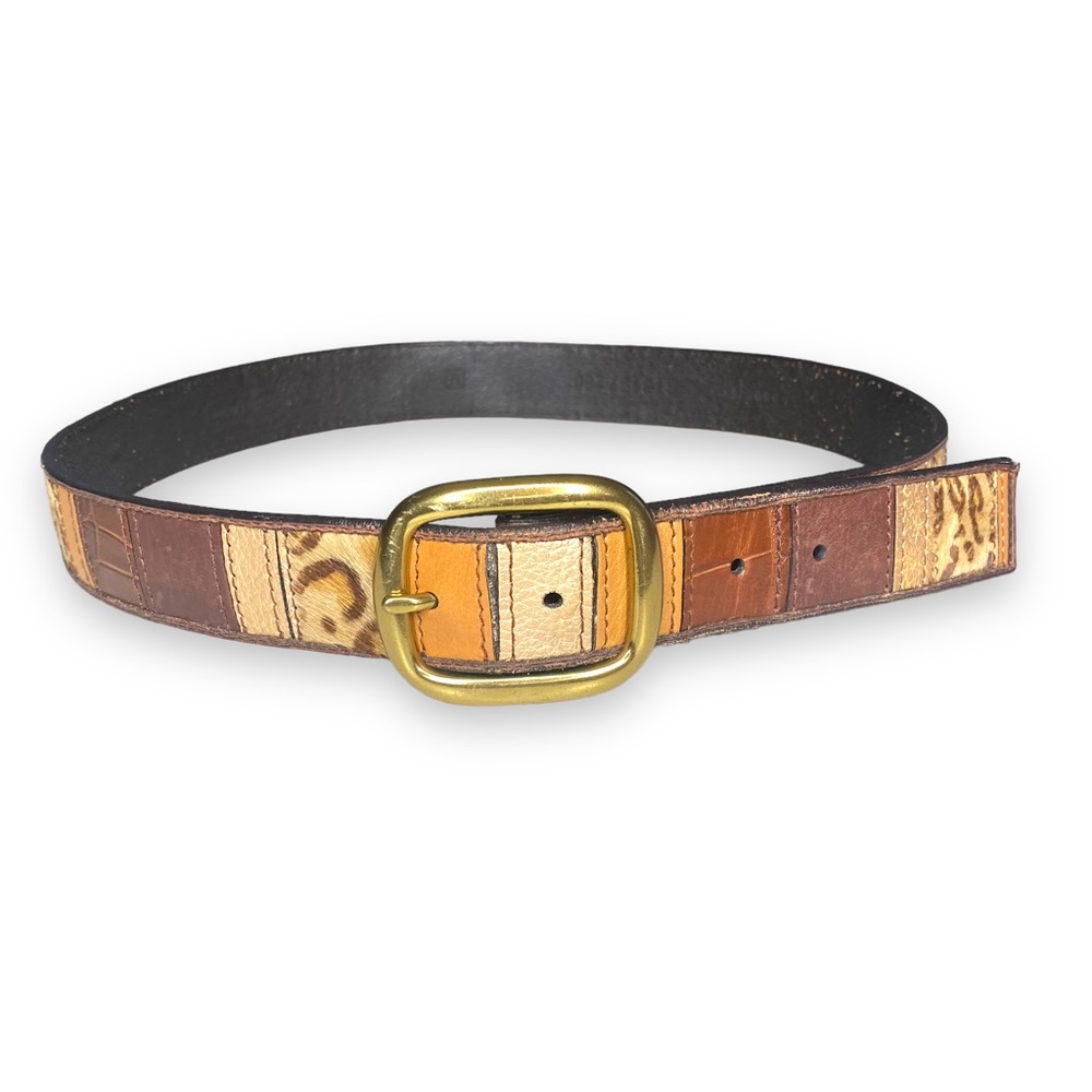 FOSSIL RARE Leather Patchwork fur Belt Size Medium